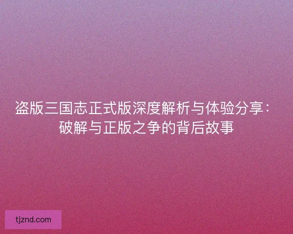 盗版三国志正式版深度解析与体验分享：破解与正版之争的背后故事